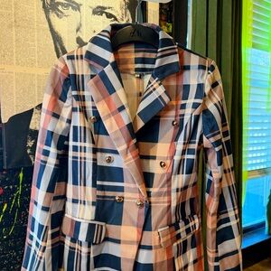 H&M Women's Double-Breasted Plaid Blazer - Navy and Peach